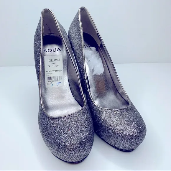 AQUA Silver Glitter High Heels Platform Shoes Size‎ 6.5 - Image 2