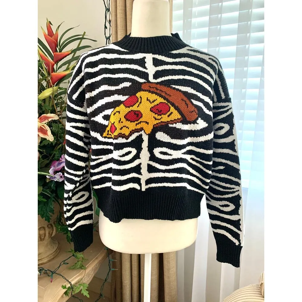 Zara Pizza Zebra Stripe Jacquard Knit Sweater - Image 5