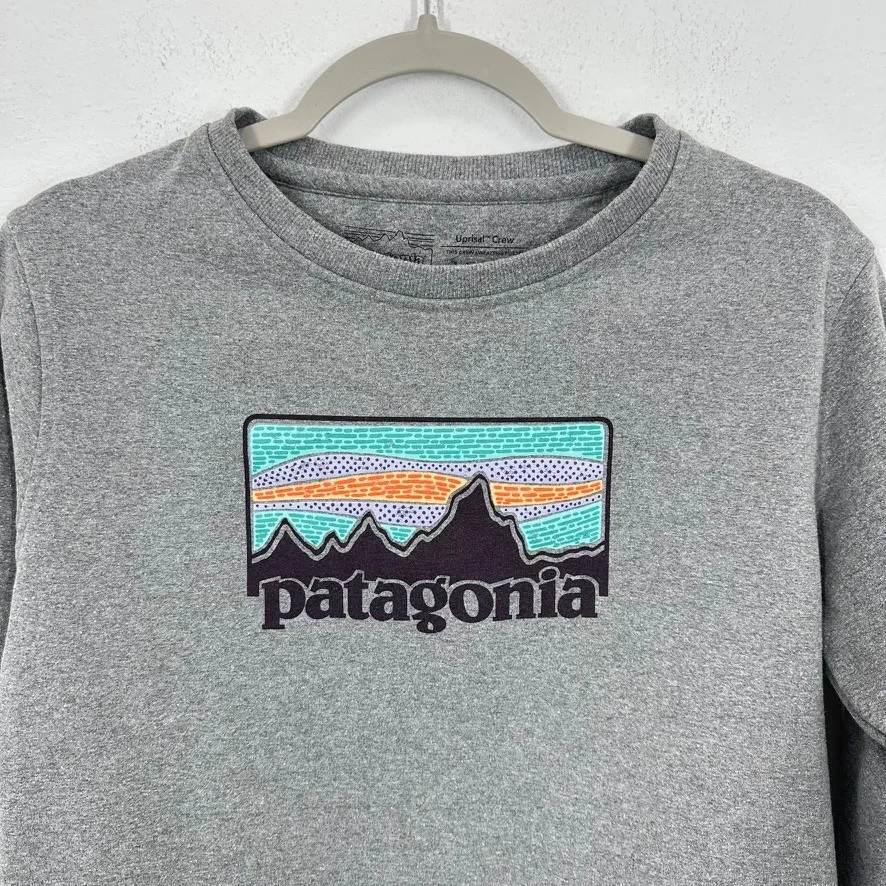 Patagonia Uprising Crew Sweatshirt Grey Mountains Logo Size XS Sustainable - Image 2