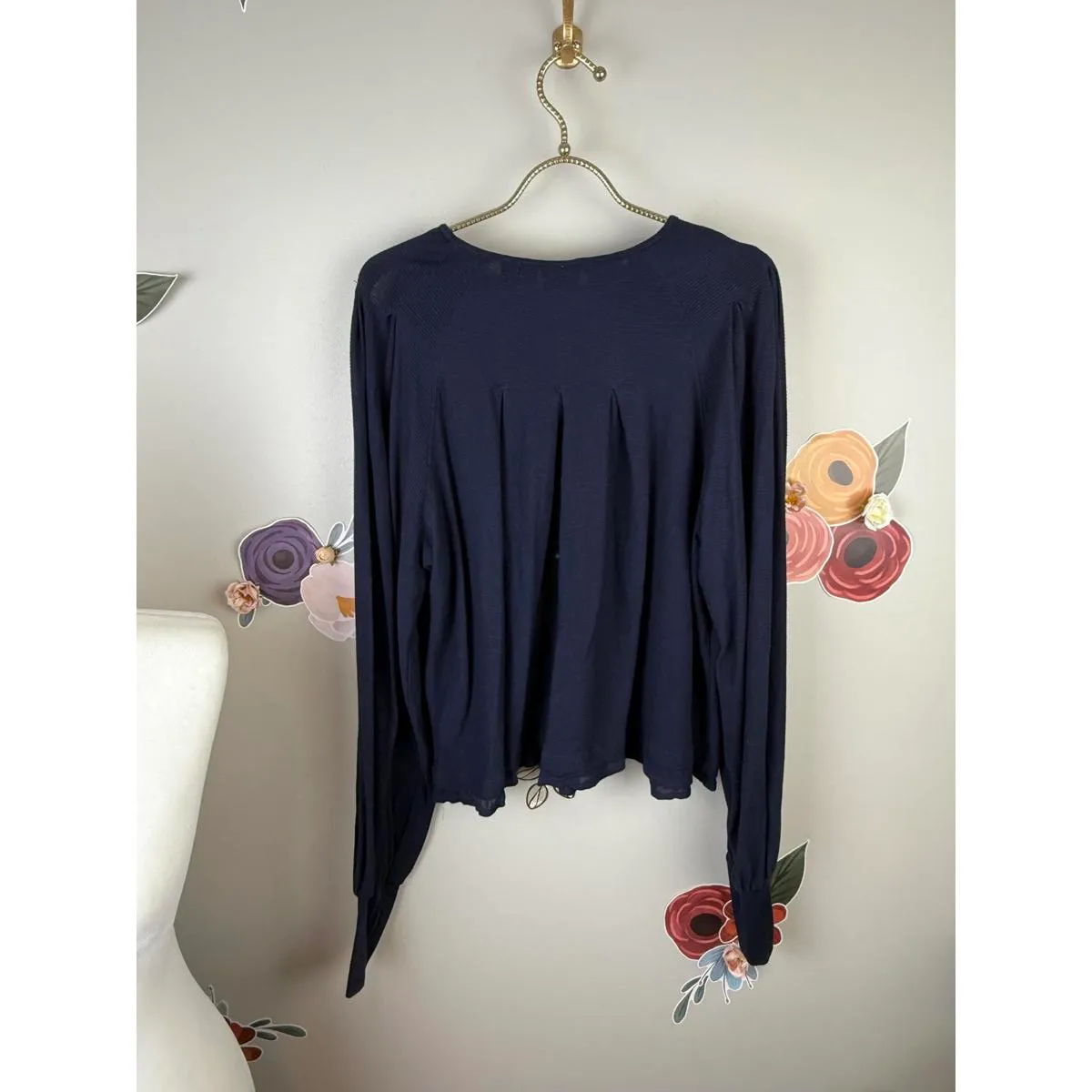 Free People Navy Textured Back Pleated Blouse - Size - Large - Image 3