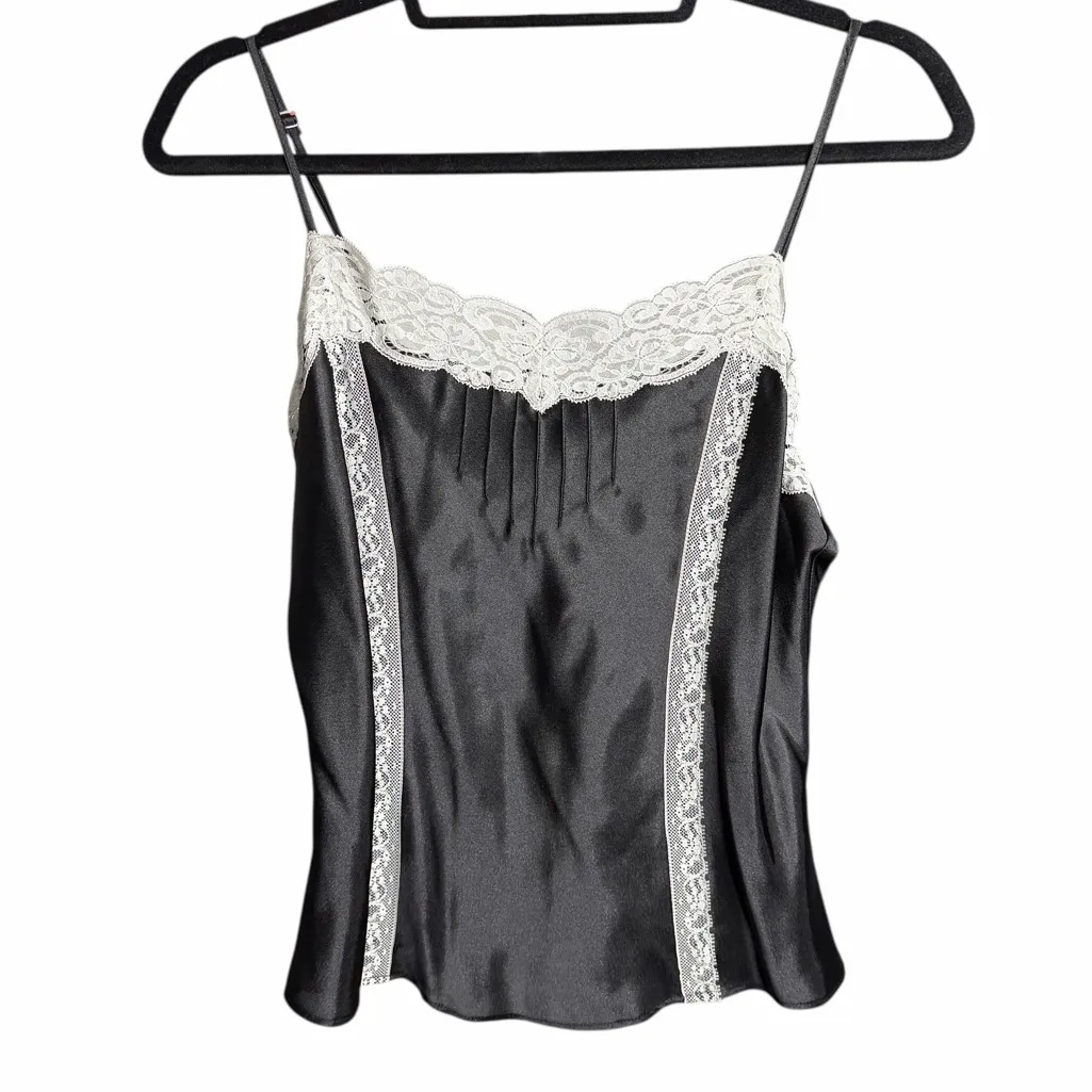 Vintage Black Satin Lace Tank Cami - Image 2