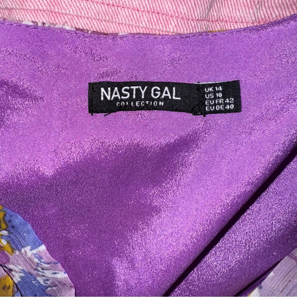 NastyGal Purple Floral Long Sleeve Mini Spring Dress Women’s size Medium 10 - Image 6