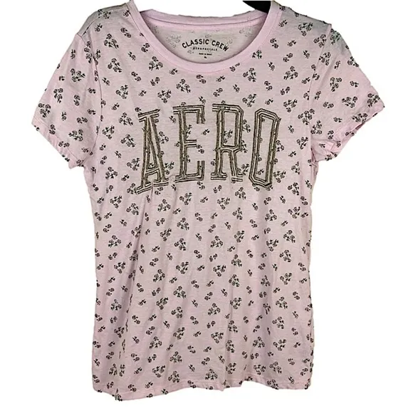 Aeropostale Classic Crew Pink with Dainty Flowers and Silver AERO Extra Large - Image 11