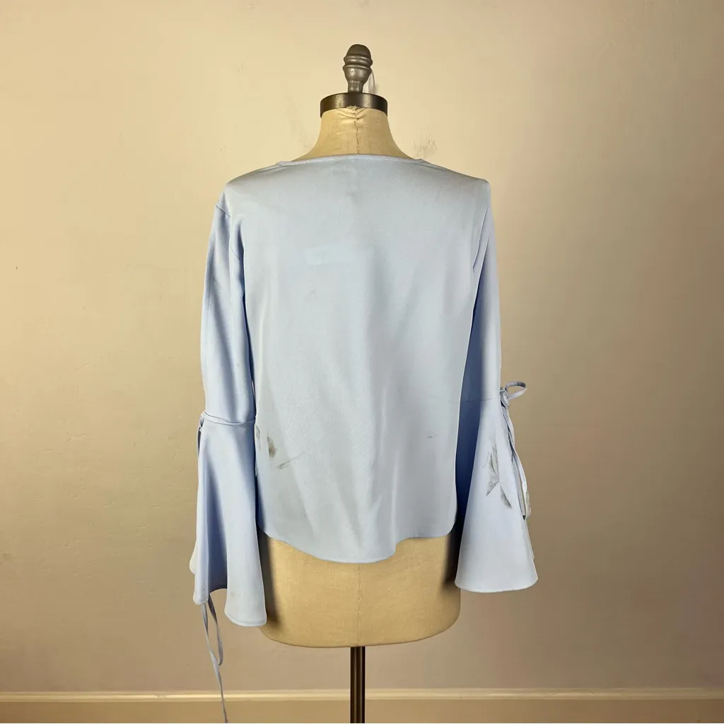 Topshop Light Blue Tie Bell Sleeve Blouse - Image 8
