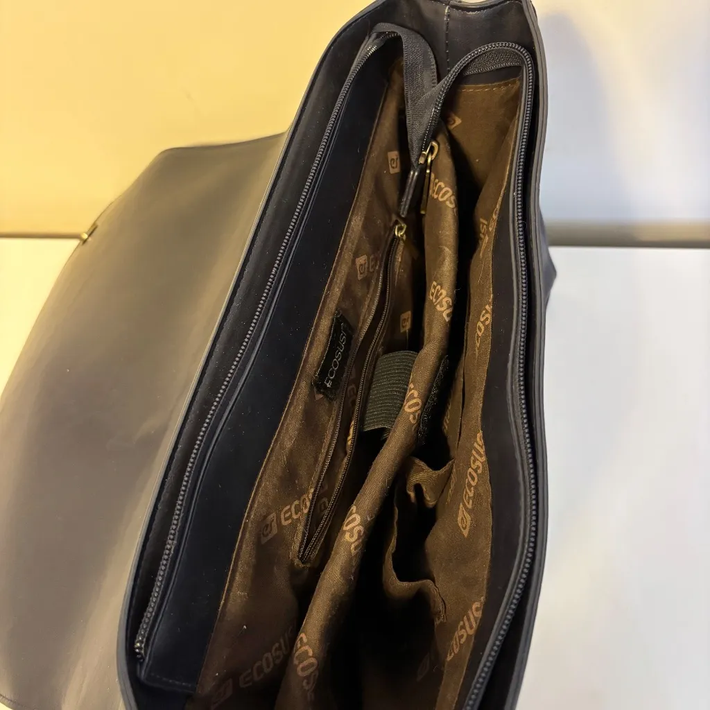 Ecosusi Faux Leather Messenger Briefcase Satchel Book Bag Navy Blue Large Size - Image 5