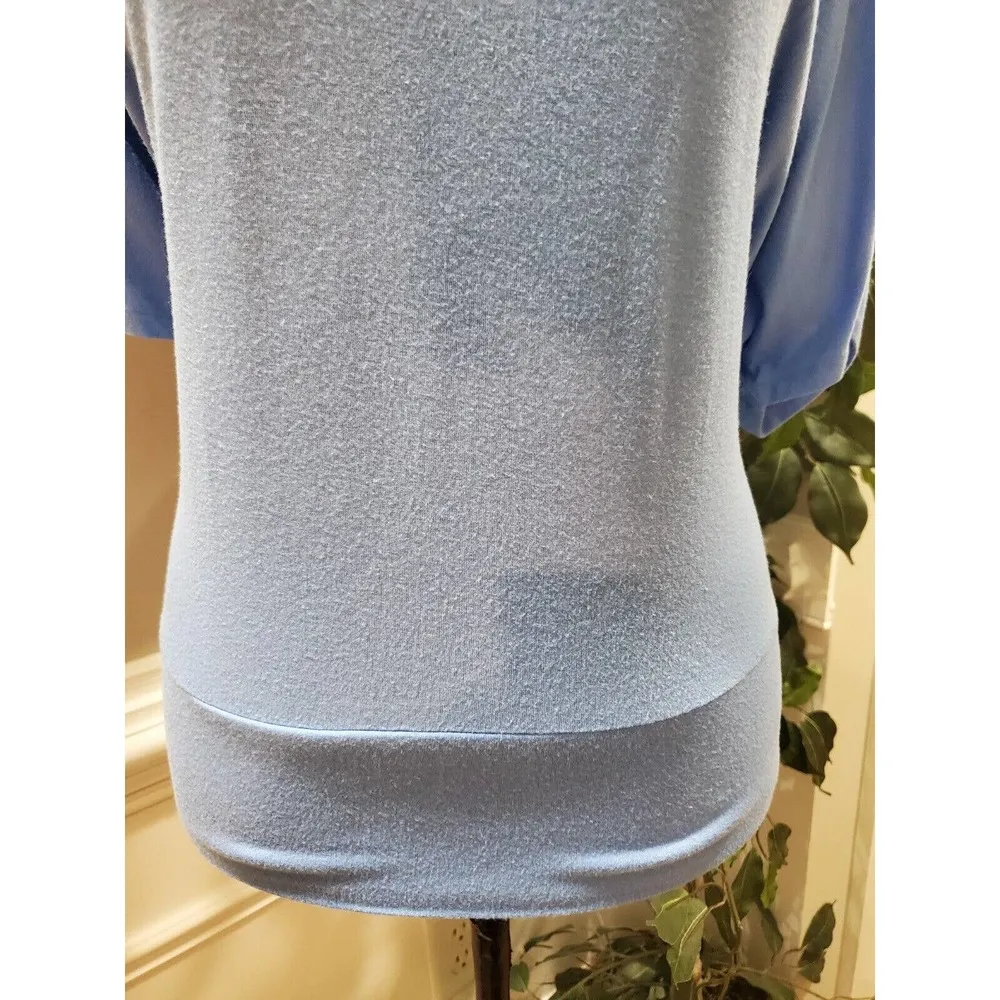 Strazzi Beaded Blue Solid Rayon Round Neck Short Sleeve Top Blouse Size Small - Image 4