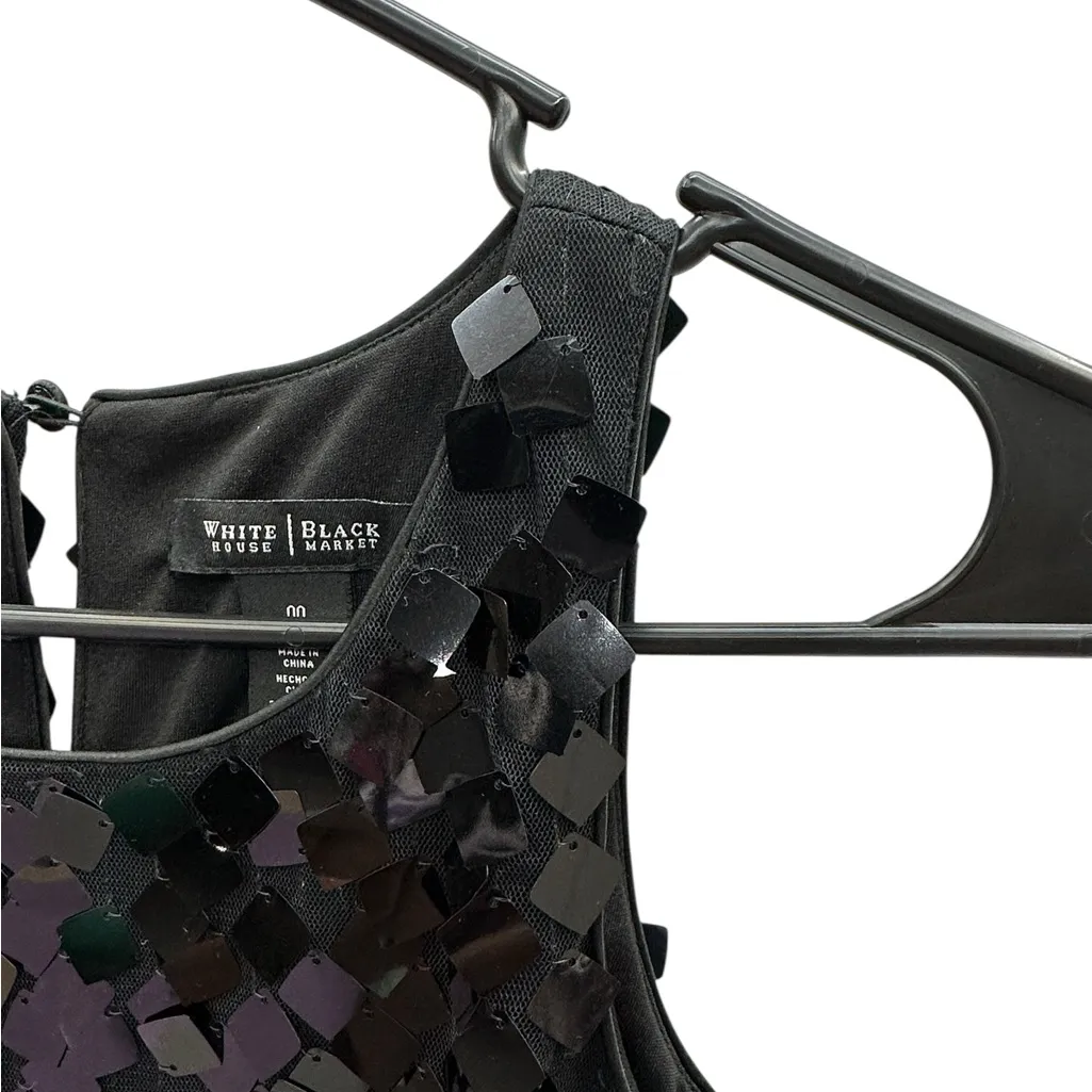 White House Black Market Black Sleeveless Square Sequin Mesh Overlay Dress Sz 00 - Image 12
