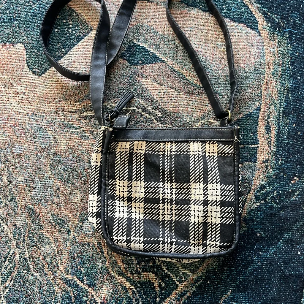 Joe Boxer Plaid Crossbody Bag Black & White Checkered Shoulder Purse Preppy - Image 10