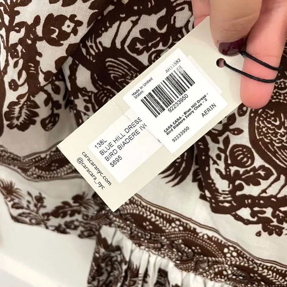 NWT Cara Cara Blue Hill Linen Printed Midi Dress Burgundy Women’s Size M White Size M - Image 6