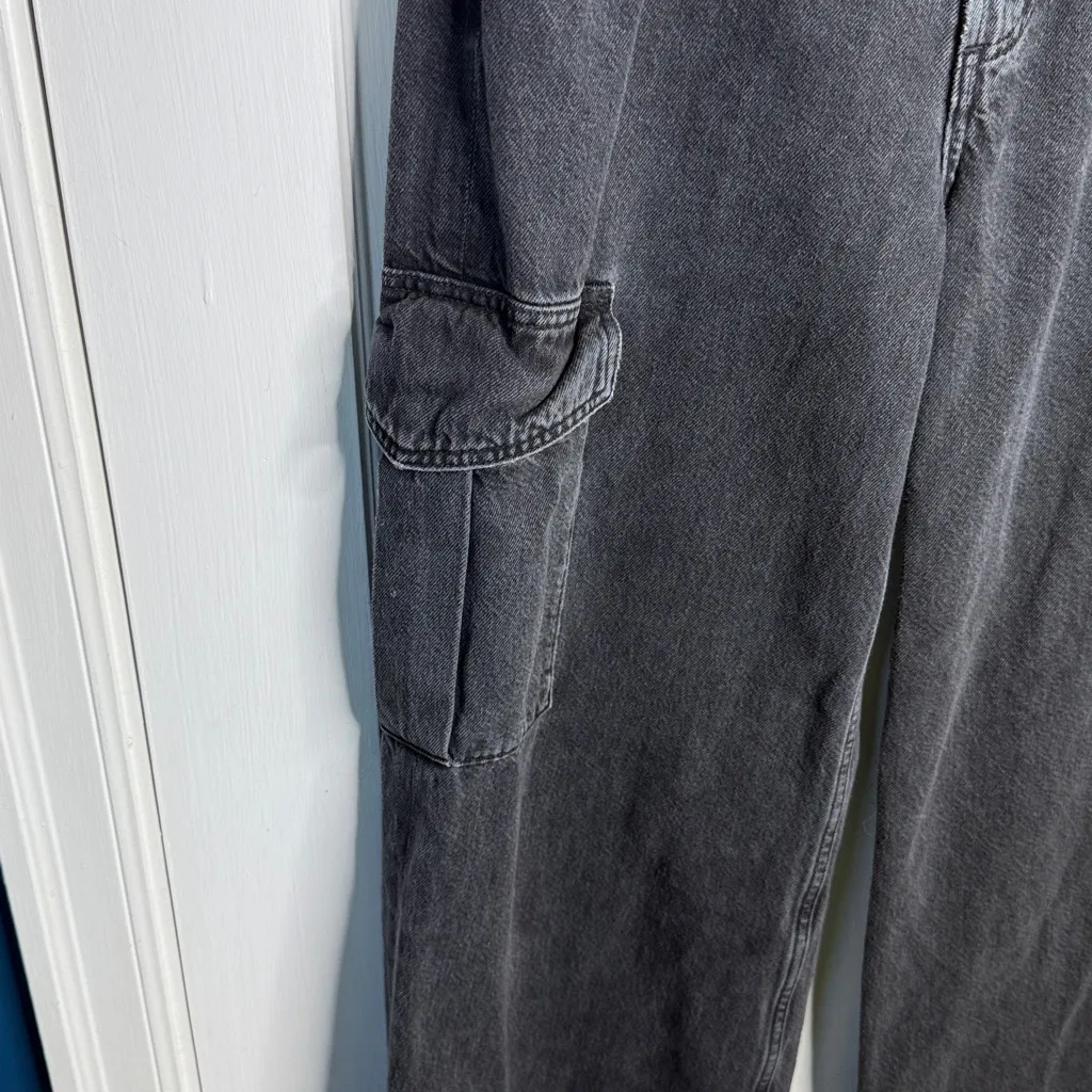 Agolde Minka Cargo Denim Wide-leg Jeans in Black W1887 Sz 28 - Image 6