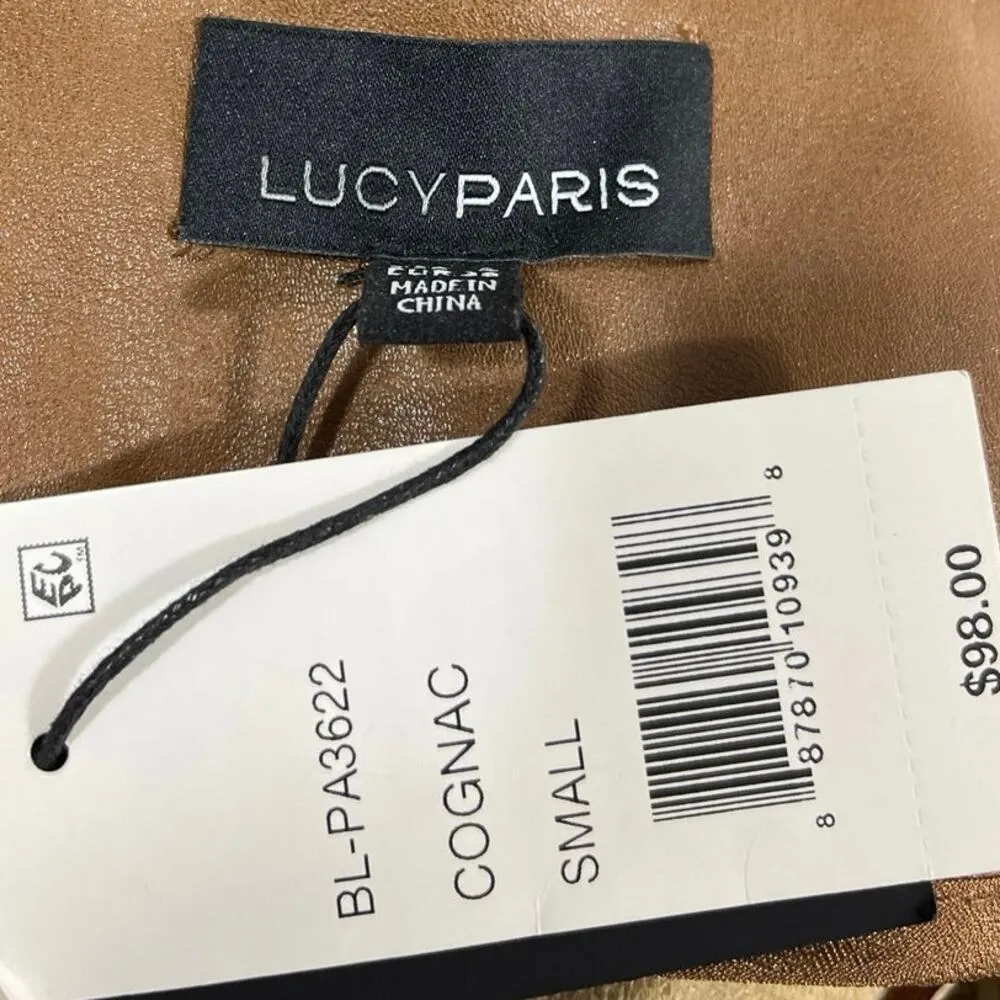 NEW Lucy Paris Brown Faux Vegan Leather Paperbag Tie Belt Trousers Pants Sz S - Image 5