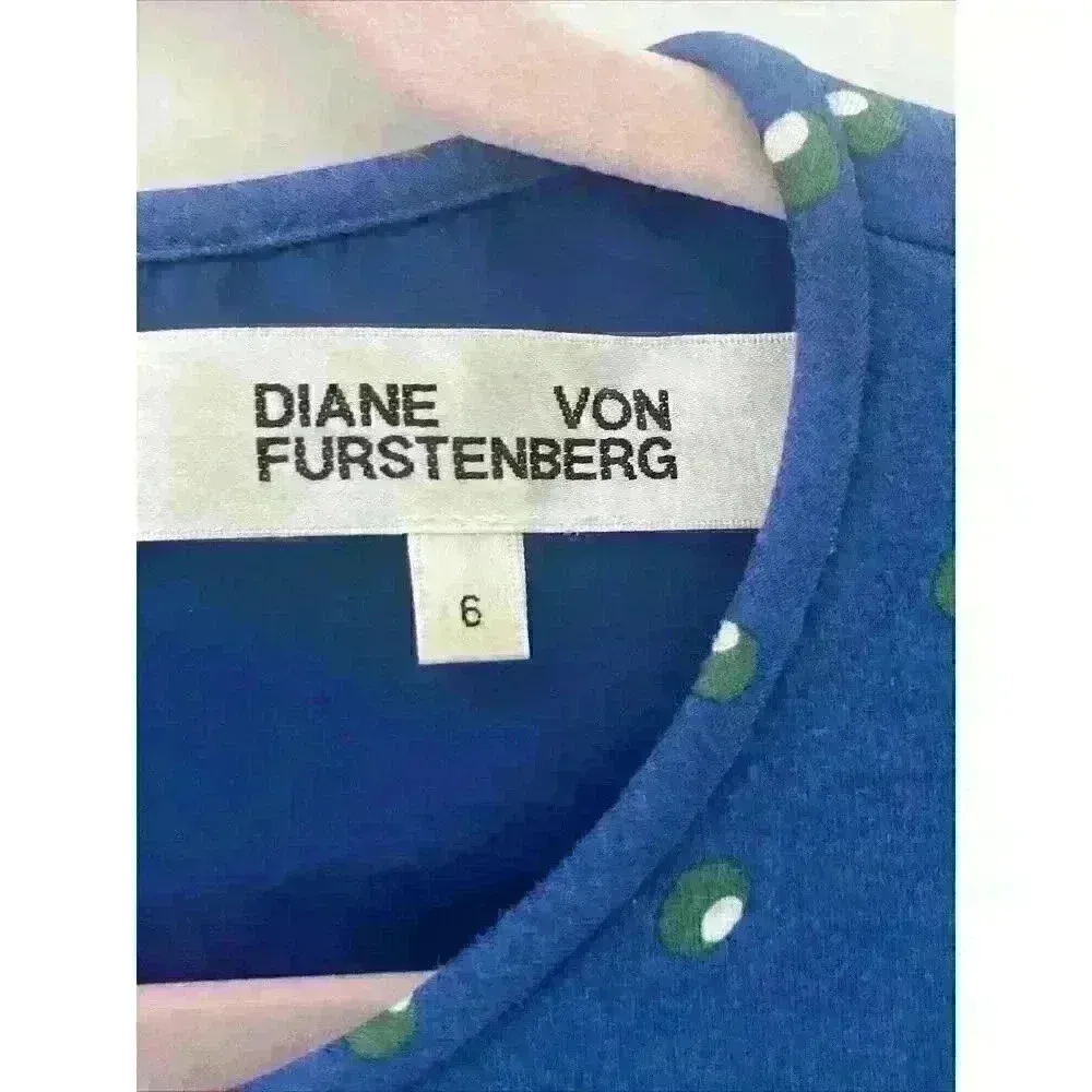Diane von Furstenberg Dress Size 6 Madyson Sleeveless Mini A Line Dots Blue - Image 6