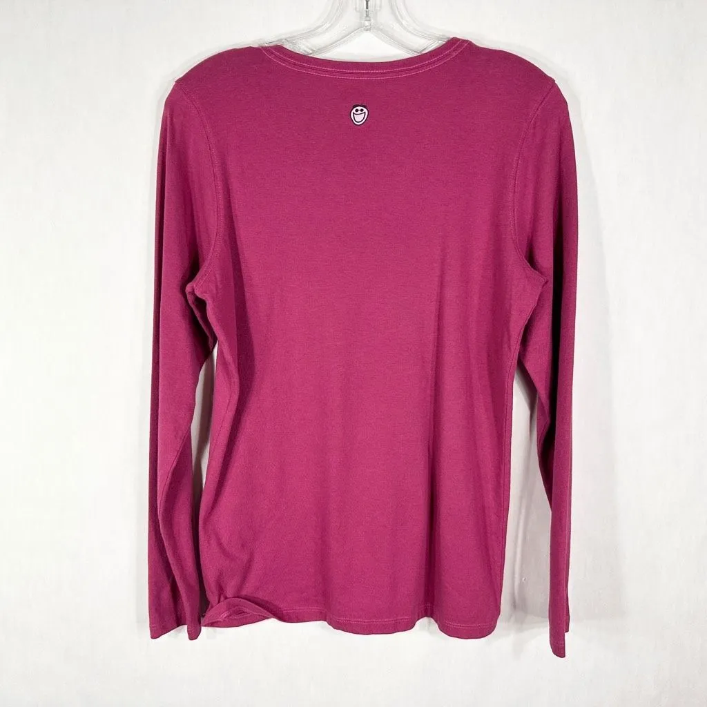 Life is Good Small Pink Long‎ Sleeve Flowers in Jar Graphic Cotton V Neck 1495 - Image 3