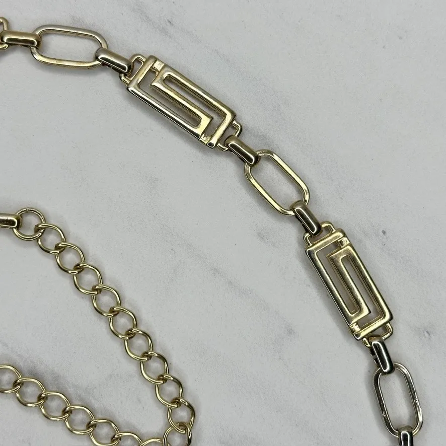 Greek Key Gold Tone Chain Belt One Size (OS) Adjustable Hook Closure ✨ - Image 5