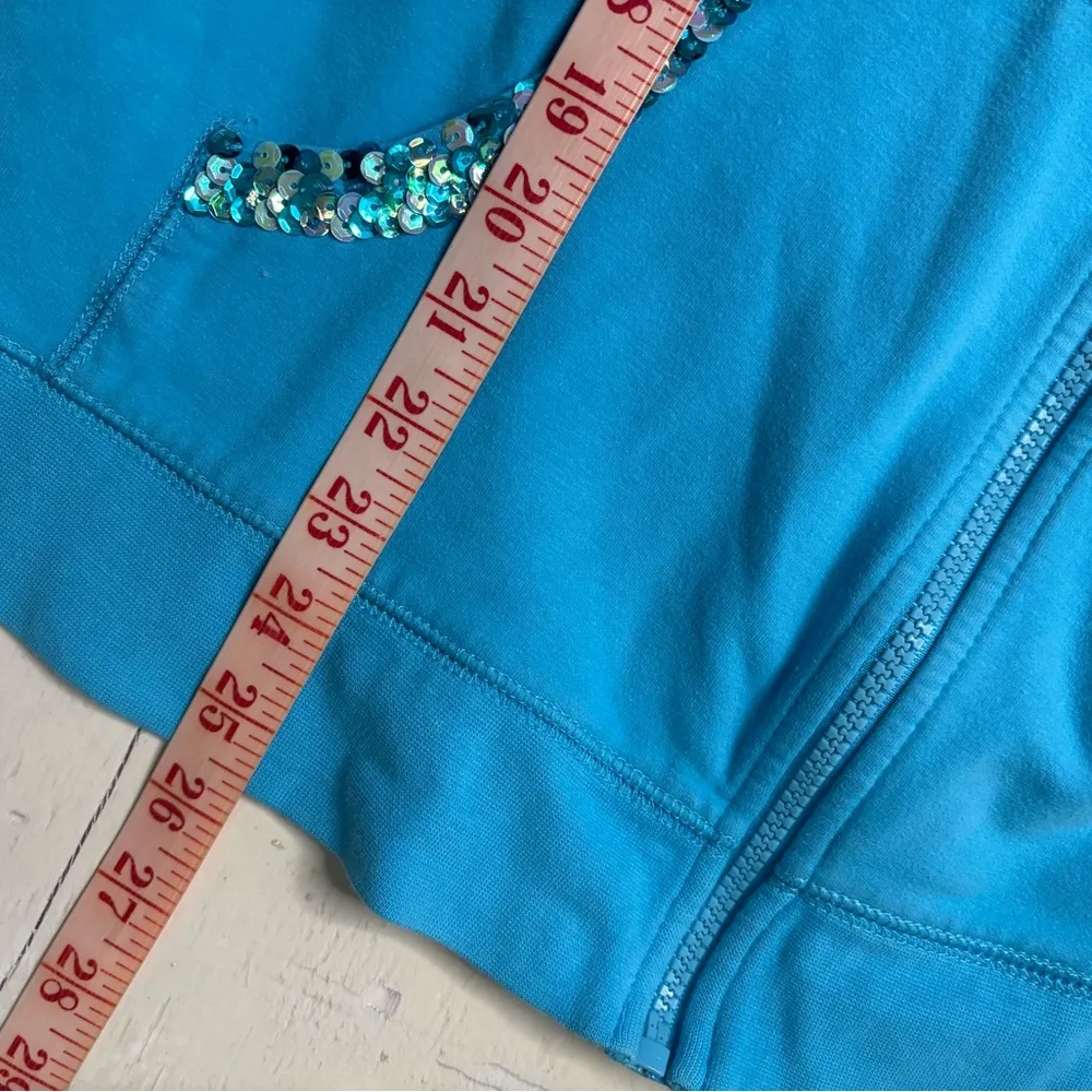 Quacker Factory Hoodie Womens Size Large Blue Full Zip Sweatshirt Sequins Trim - Image 4