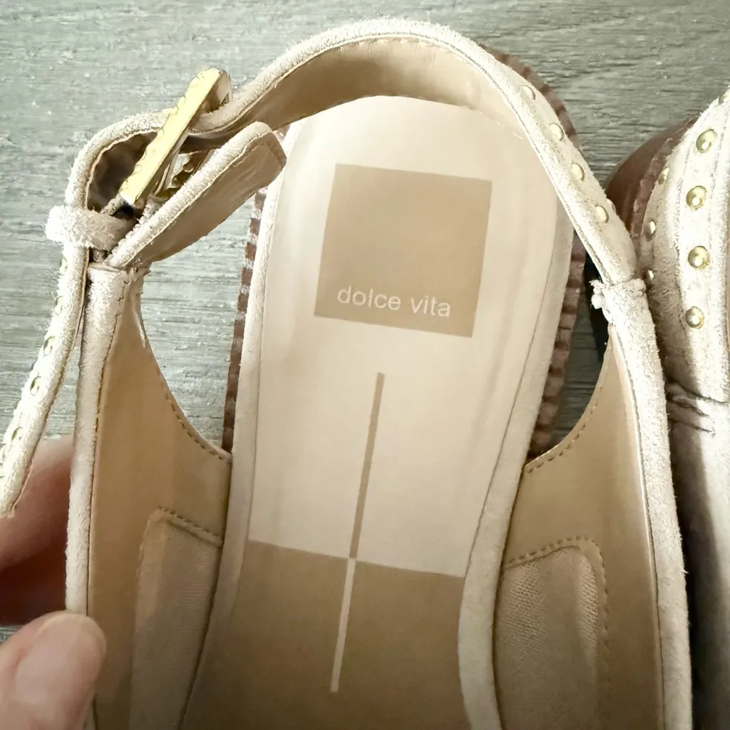 Dolce Vita Hardi Stud Sling Back Loafer in Camel Faux Suede Gold Studs Size 7 Tan - Image 7