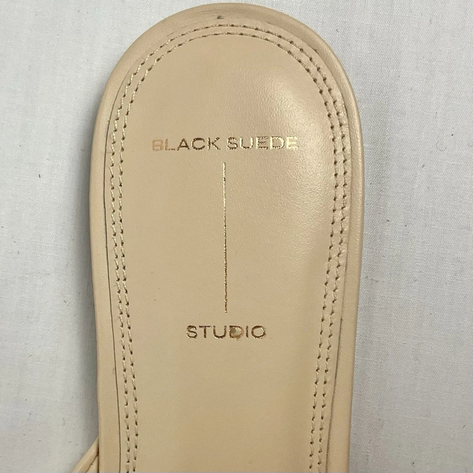 Black Suede Studio Alana Slide Sandals Sz 7 $278 Buff Cream Ivory Beige Neutral - Image 3
