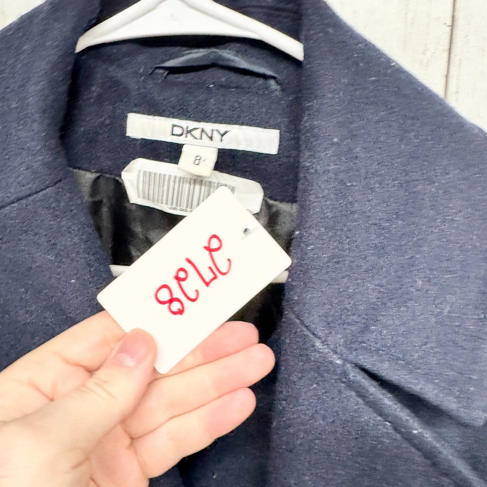 DKNY Jacket Women Size 8 Navy Blue Double Breasted Wool Blend Long Sleeve Coat - Image 3