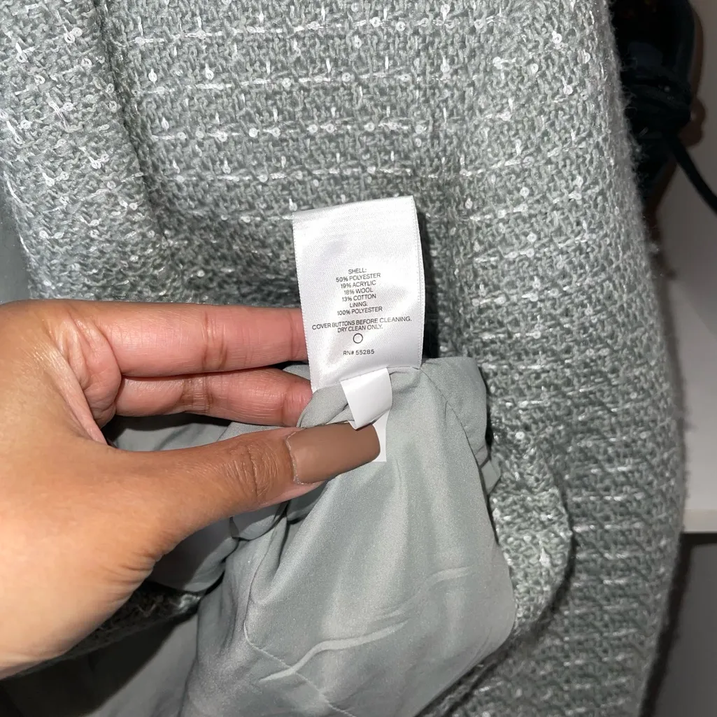 Express Tweed Metallic Cropped Button Front Blazer in Olive Silver Details - Image 16