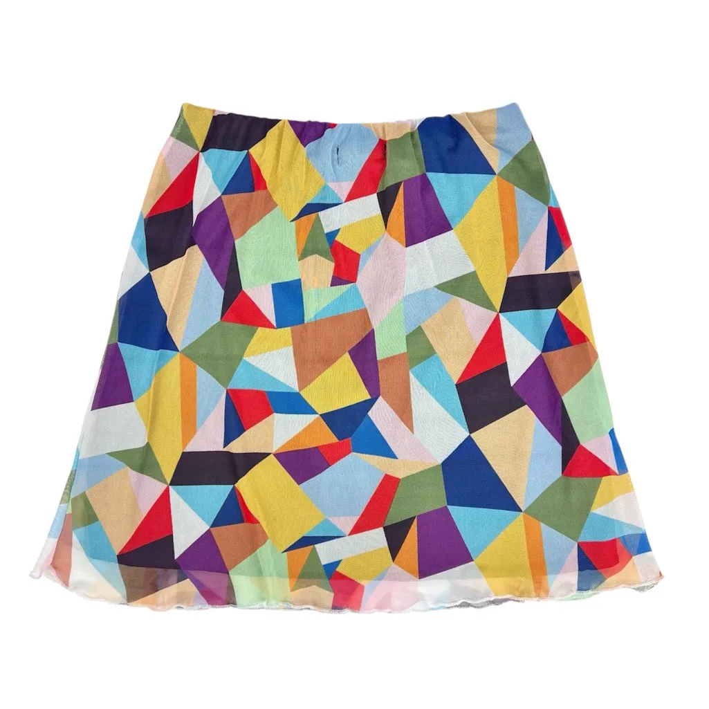 Nasty Gal Multi Geometric Mesh Stretch Pull On Mini Skirt Lettuce Edge Size 6 - Image 2
