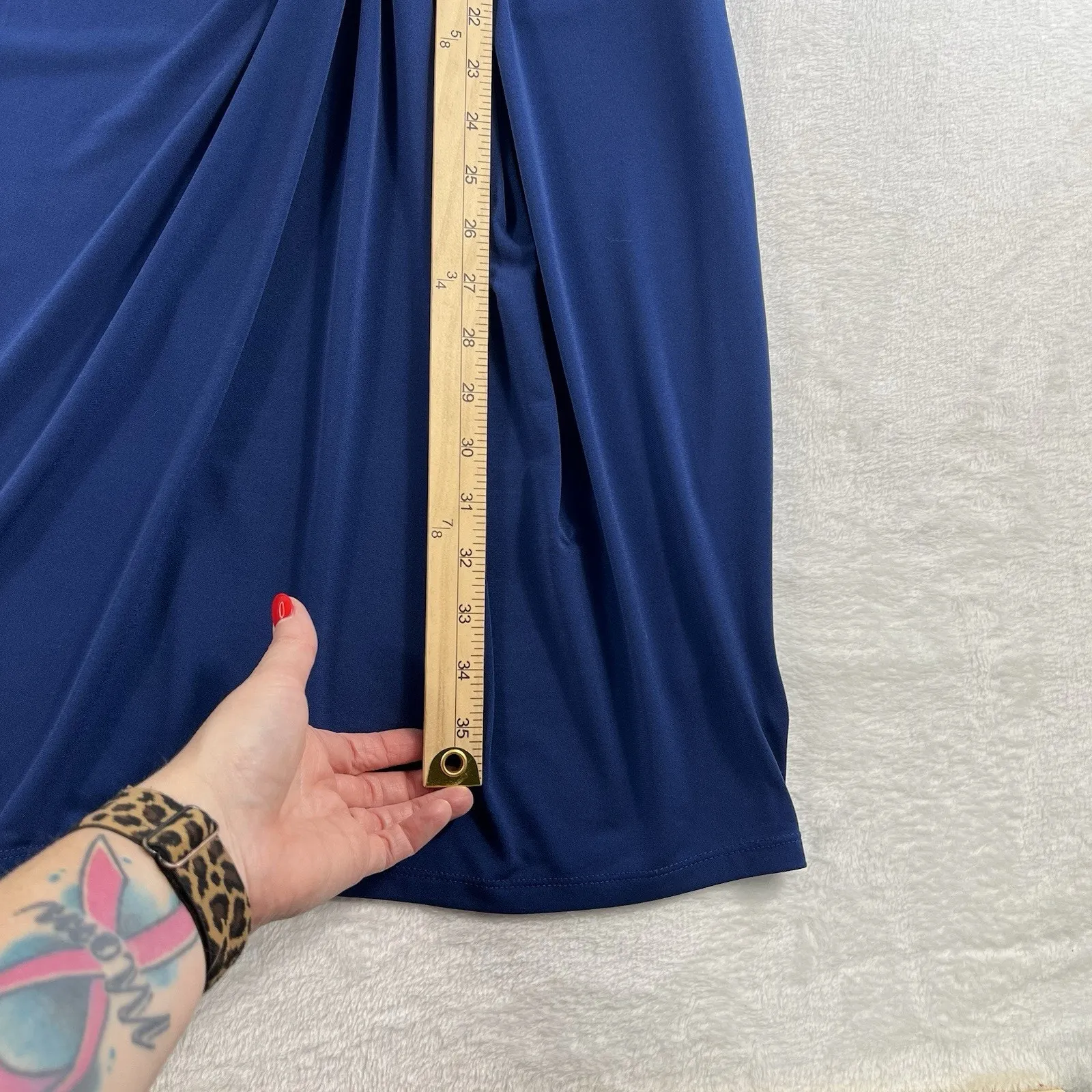 Michael Kors XL Ruched Pencil Dress Draped Flattering Blue Slinky Stretch Womens - Image 13