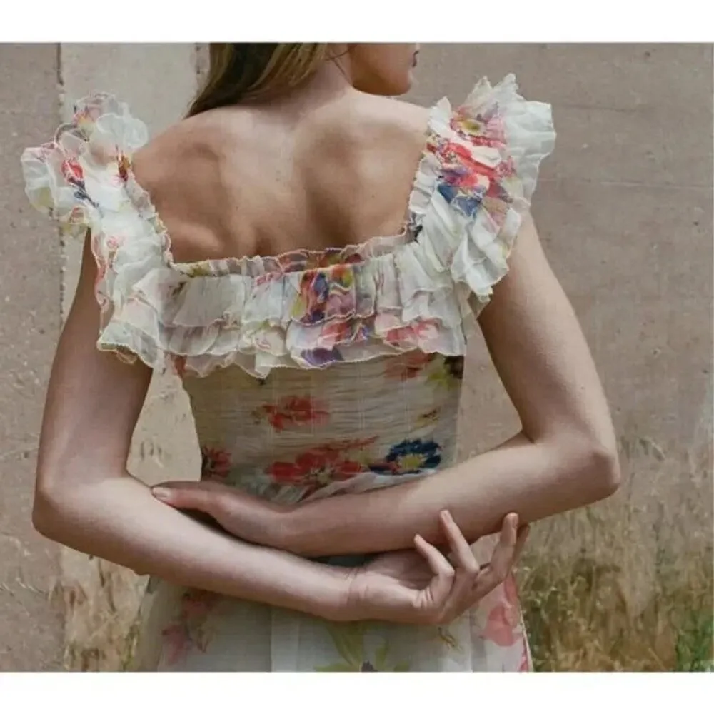 NWT Doen Ernestine in Sweet Gardenia Floral Ruffled Silk Organza Maxi Dress L Size L - Image 4