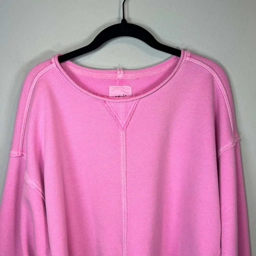 Aerie Beach Party Crop Crewneck Sweatshirt Pink Oversized Distressed FLAW  Small - Image 2