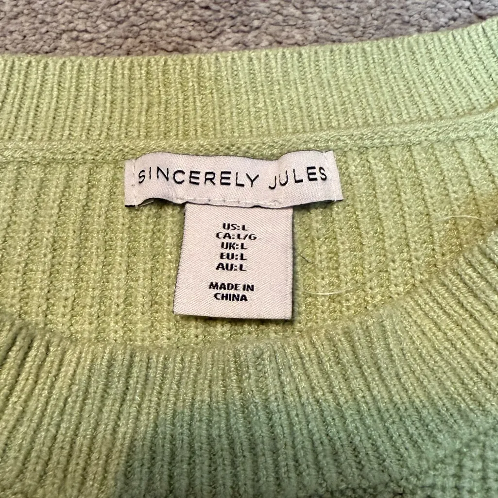 Sincerely Jules Lime Green Round Neck Cropped Sweater Top Size L Size L - Image 3