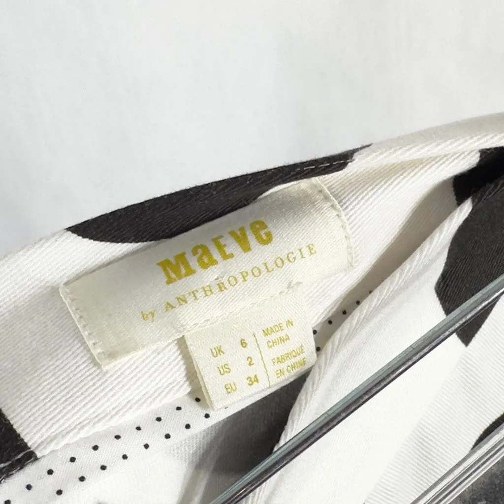 Anthropologie Maeve‎ Size 2 Skirt Trumpet Black White Polka Dot Knee Length 437 - Image 9