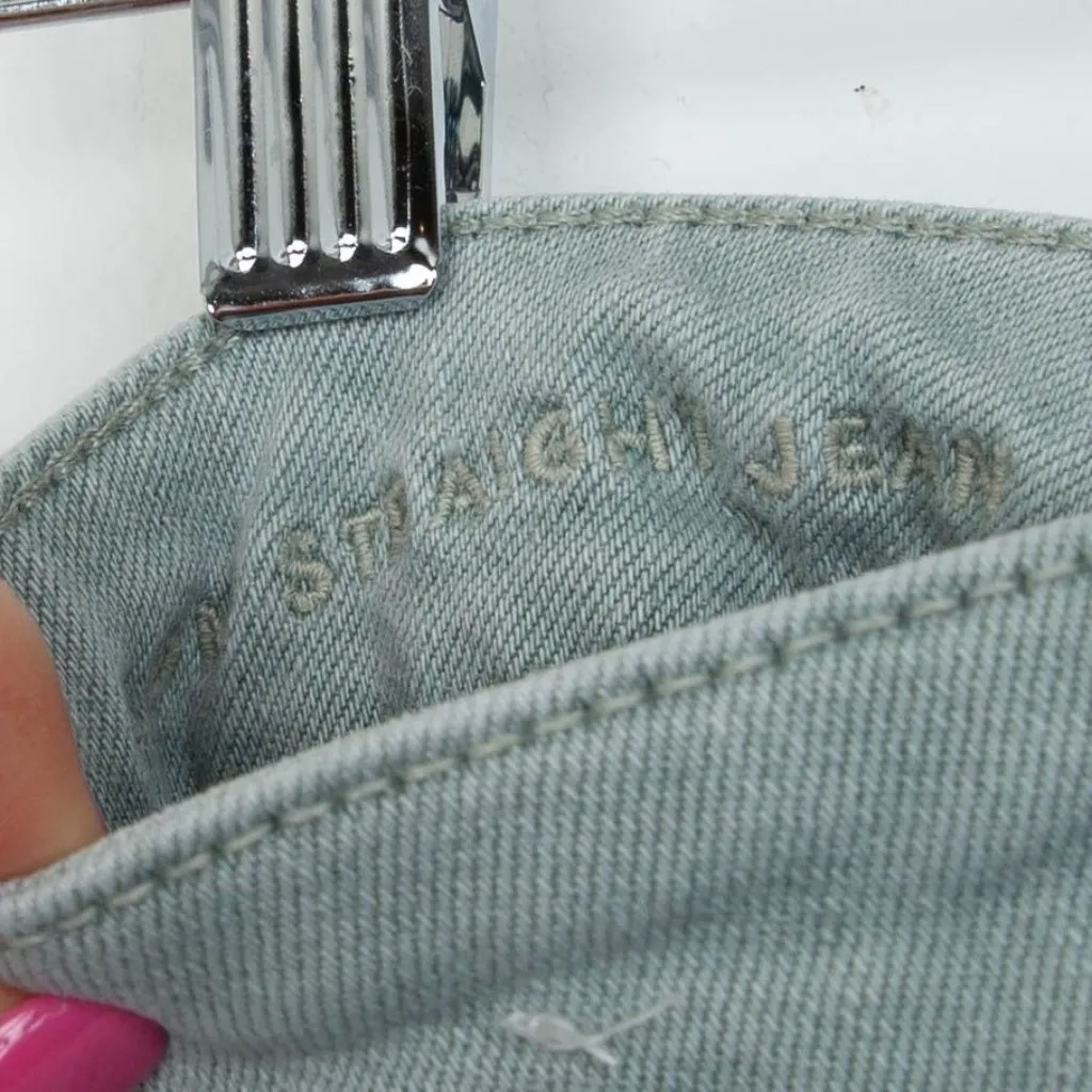 American Eagle Womens Mom‎ Straight Jeans Size 00 Long Green Distressed Grunge - Image 7