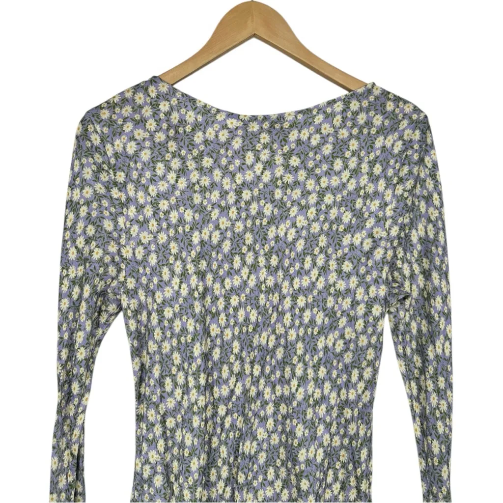 Topshop Jacquard Fluted Long Sleeve Mini Dress size 10 Lilac Floral Print - Image 7