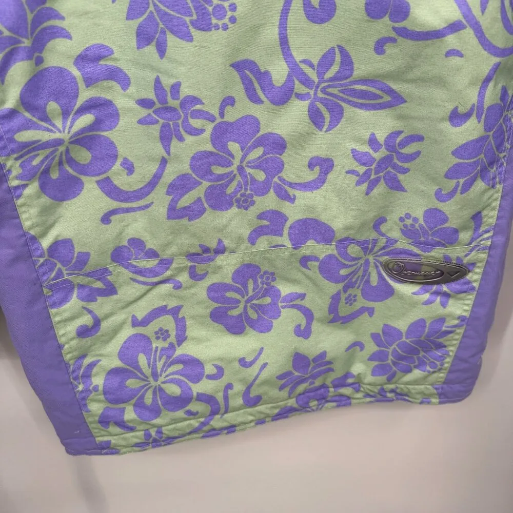 Obermeyer Ski Jacket Juniors Large Green Purple Nylon Hibiscus Flower Print Hood - Image 7