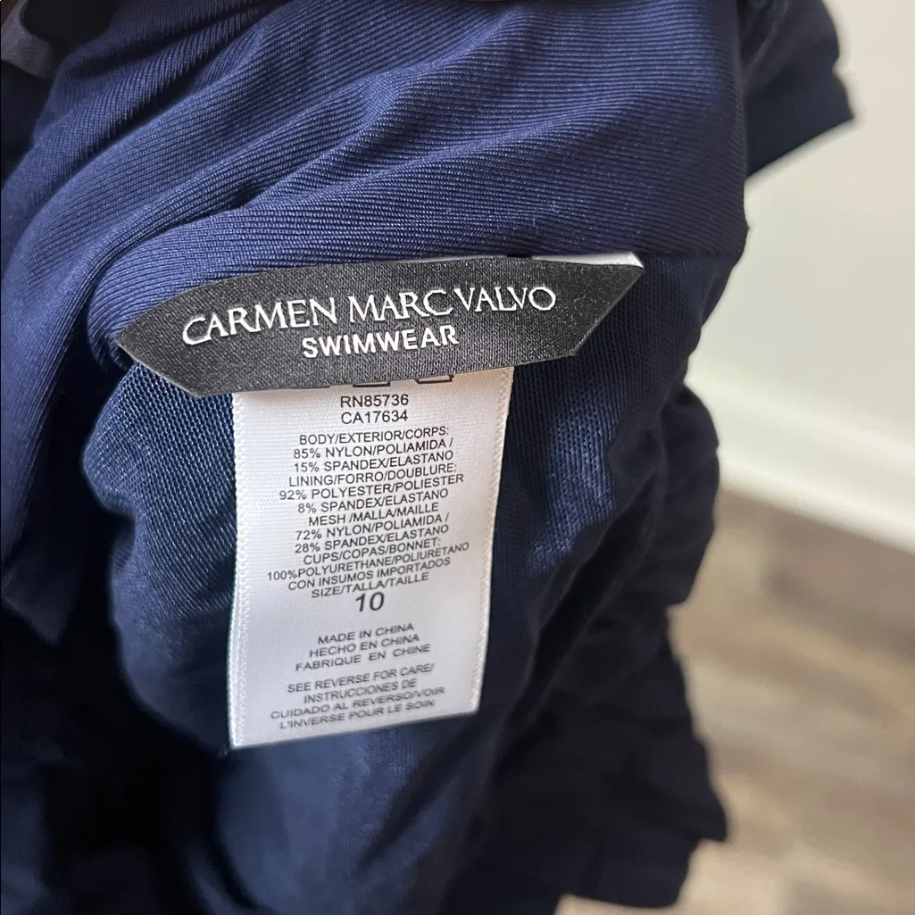 Carmen Marc Valvo Plunge-Neck Ruched One-Piece Swimsuit, Martime Sz 10⚫️ - Image 6