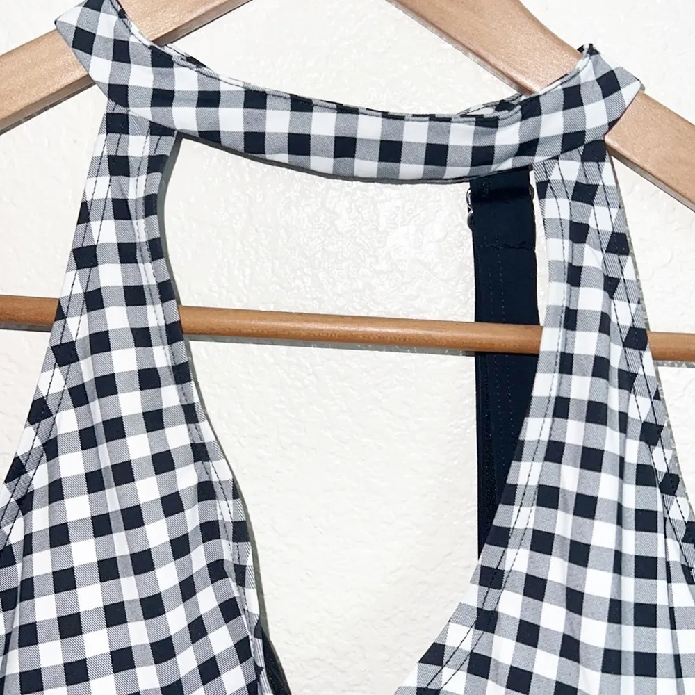 Tinibikini Swimwear Gingham Black White Choker Style V Neck Bikini Top - Image 3