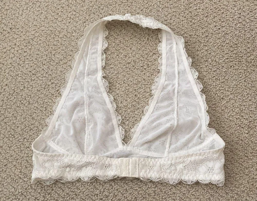 NEW Free People Intimately Bralette Halter Style Lacy White Cream Sheer S NWOT - Image 3