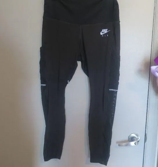 NIKE style dr7553-010 Air Fast Fold-Over Waist 7/8 Leggings in black gray (silver) size large. - Image 5