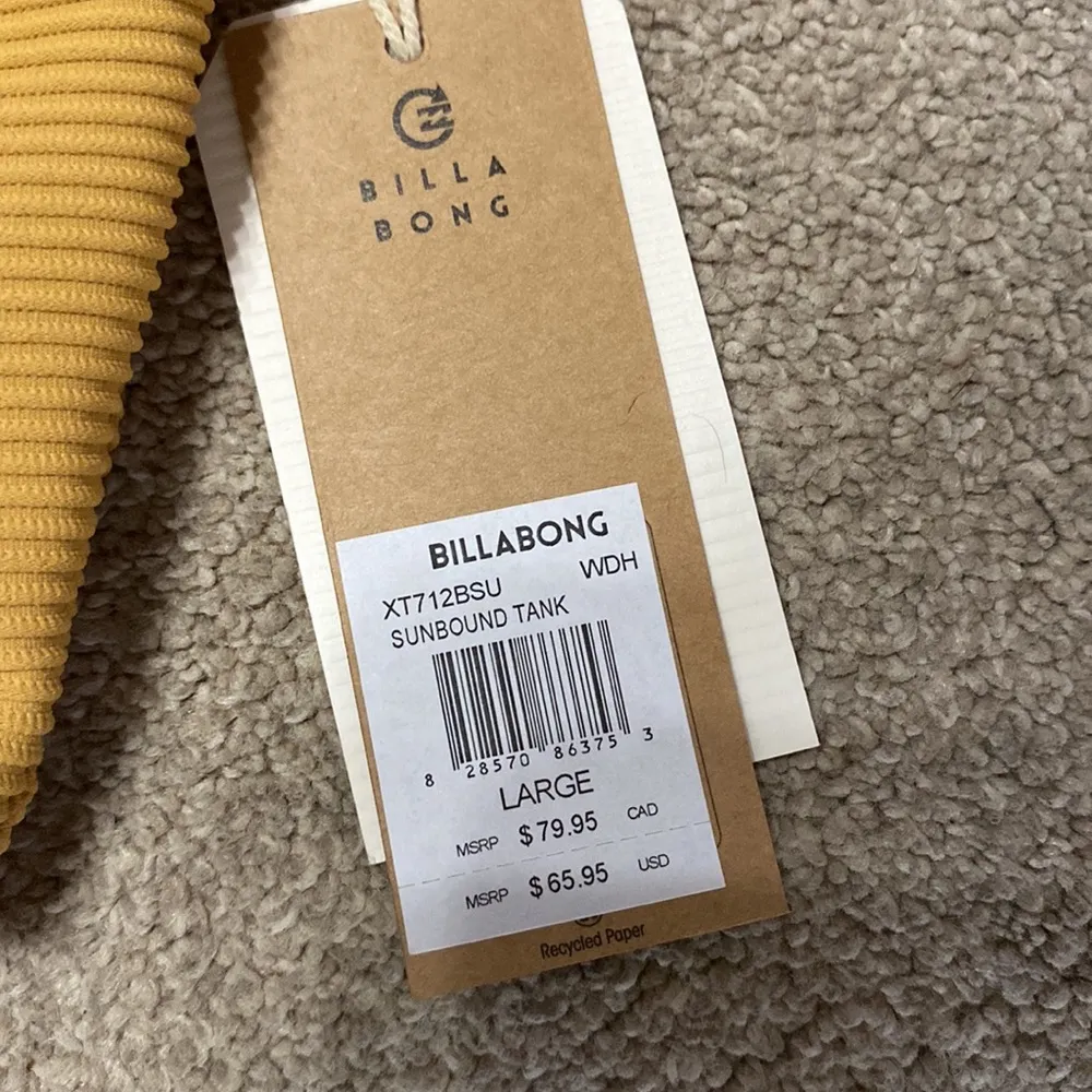 Billabong Mustard Yellow Ribbed Sunbound Tank Swim Bikini Top Size L - Image 3