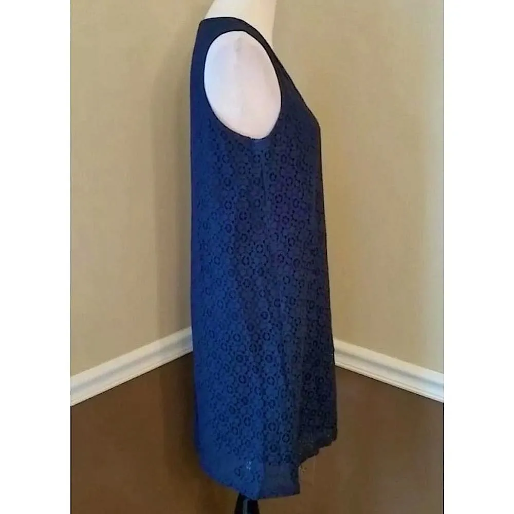 Navy Blue Lace Pleated Yoke ModCloth Shift Dress by Ya Los Angeles Medium - Image 3