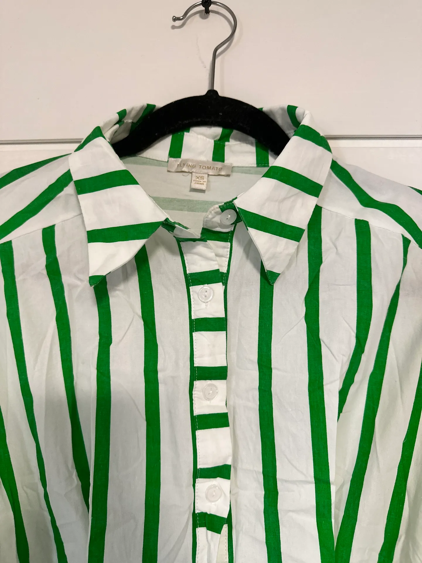 Green And White Tie Waist Mini Shirt Dress - Image 4