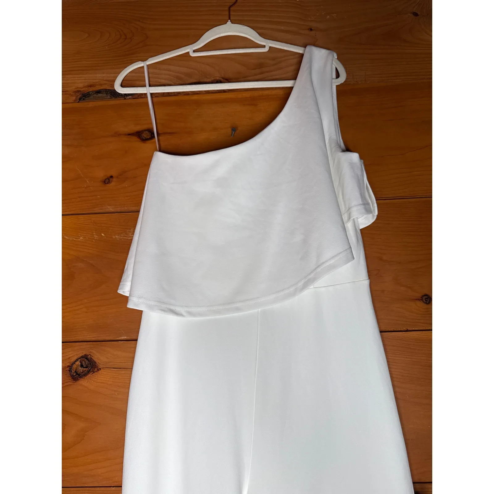 NWT Lulus Flawless Vibes White One-Shoulder Tiered Wide-Leg Jumpsuit Elegant L - Image 3