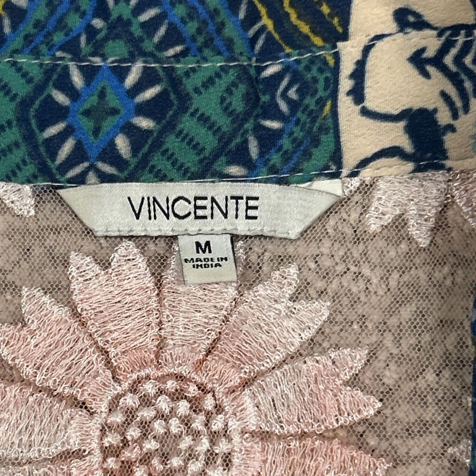 Vincente Cardigan Womens Medium Patchwork Kimono Bohemian Floral Embroidered Blue - Image 2