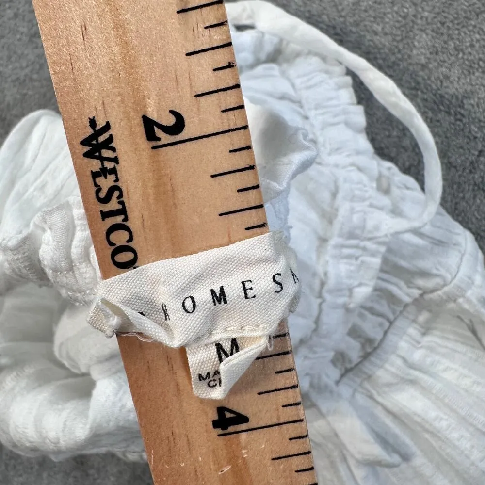 Promesa White Gauzy Tank Top Size Medium Peplum Ruched Waist Keyhole Tie at Neck - Image 6