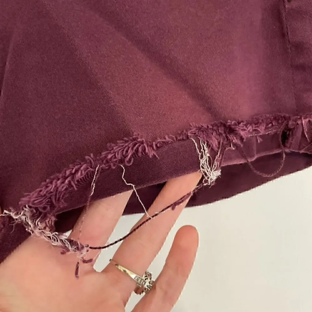 AMERICAN EAGLE Super Stretch Hi-Rise Shortie Burgundy Maroon Red Raw Hem Shorts - Image 11