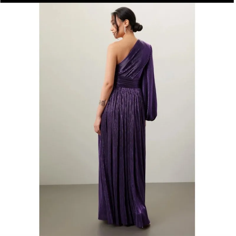 Bronx & Banco Women's Metallic Purple Florence One Shoulder Gown Dress Size XL - Image 2
