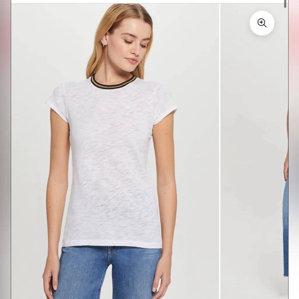 Goldie Lewinter Shirt Sleeve Metallic Tipped Ringer Tee Sz L - Image 2