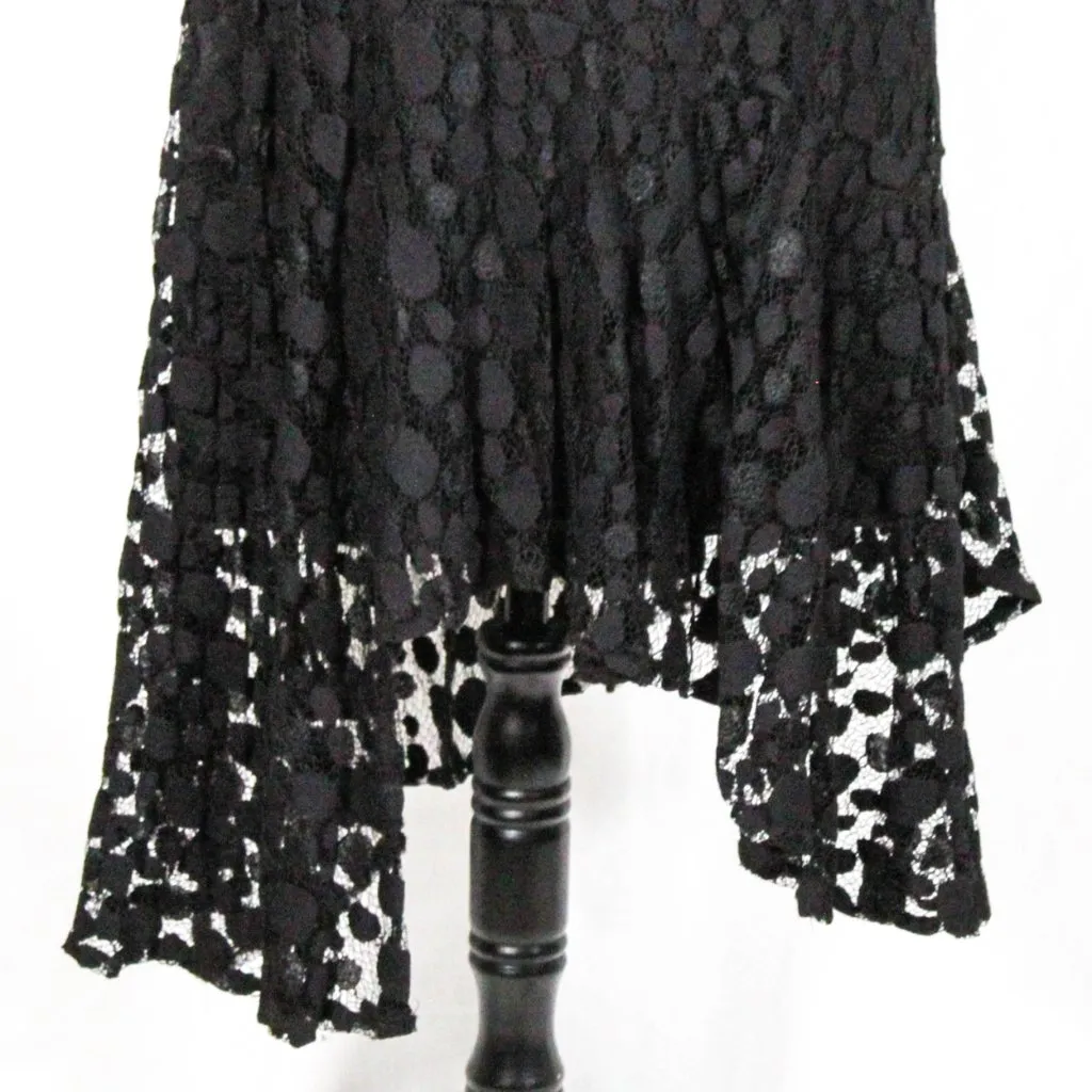 Rare Y2K Gothic Flapper Lace Dress Black Asymmetrical Hem WHBM Size L Romantic - Image 5