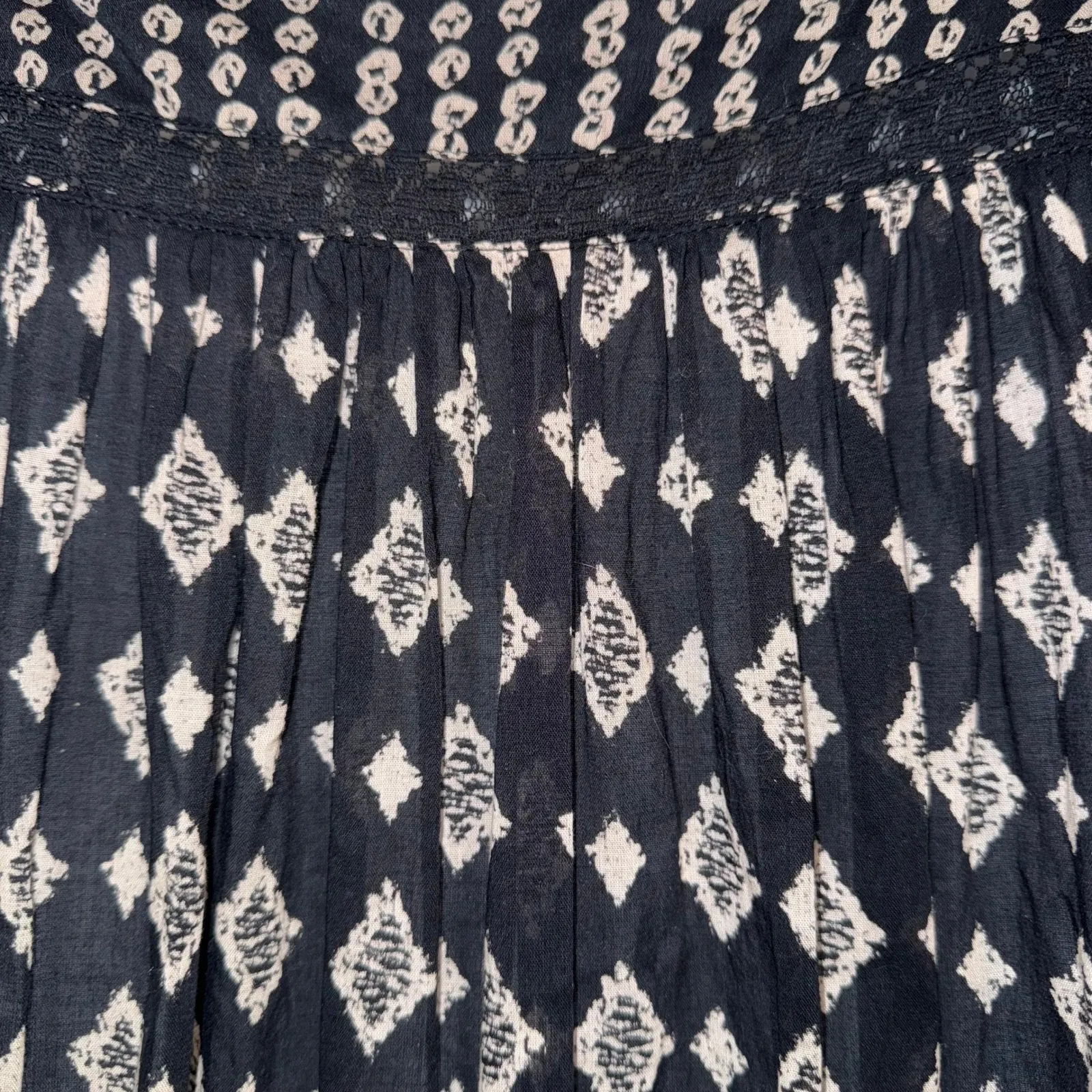 FREE PEOPLE Hearts Desire Black Ivory Print Square Neck Ruffle Hem‎ Mini Dress S - Image 7