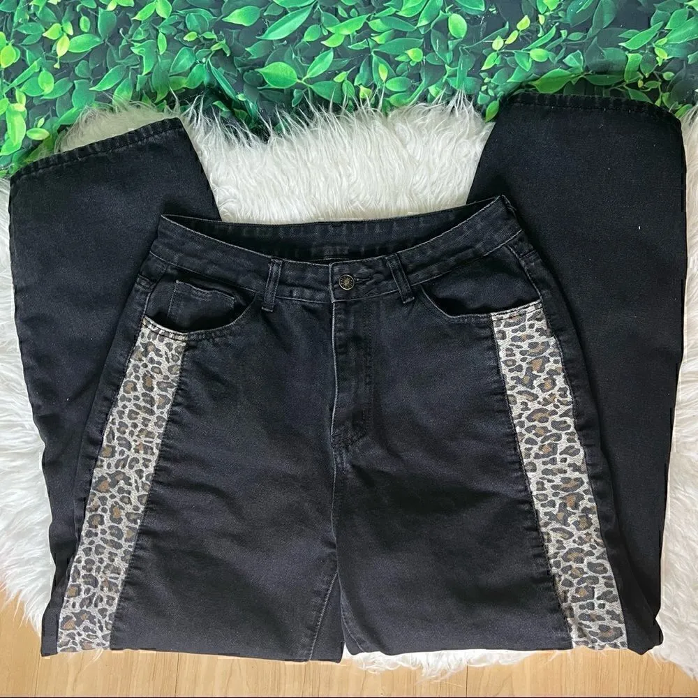 Black edgy animal print casual cool jeans Black Size L - Image 7