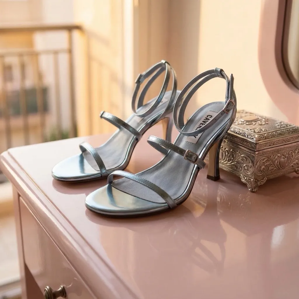 NEW ANTHROPOLOGIE CAVARLEY Double Ankle Strap Metallic Blue Heels Sandals Sz 39 - Image 2