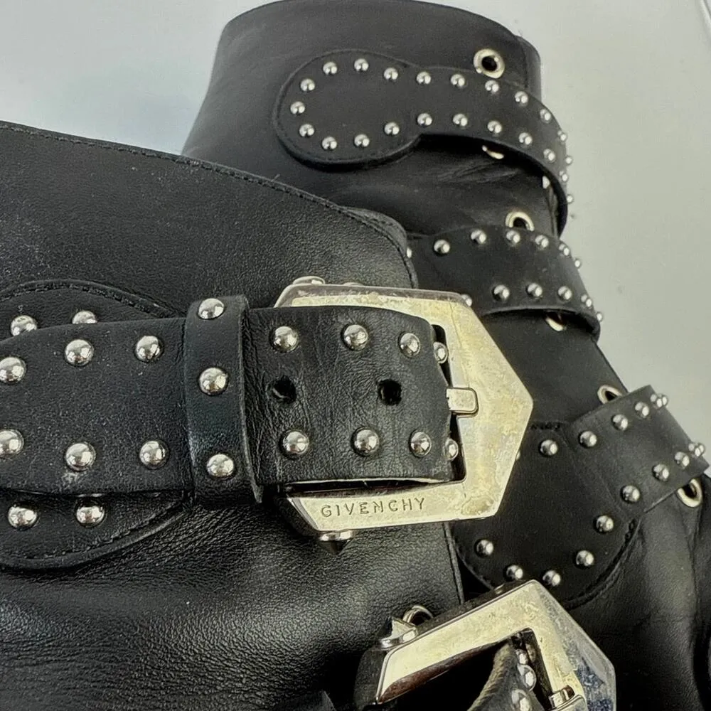 Givenchy Women's Black Leather Studded Buckle Pointed Toe Ankle Boots Size 7.5 - Image 8